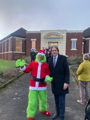 James with 'The Grinch' at Long Lane Library